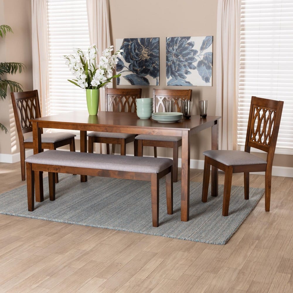 Baxton Studio - Florencia Dining Set in Grey/Walnut Brown - RH388C-Grey/Walnut-6PC Dining Set view 9