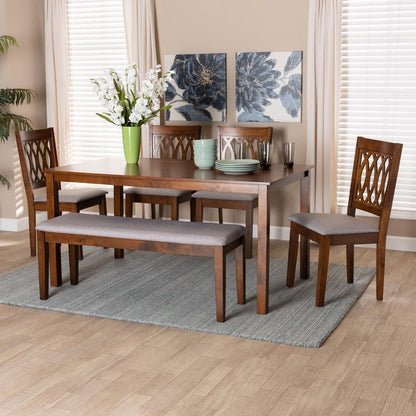 Baxton Studio - Florencia Dining Set in Grey/Walnut Brown - RH388C-Grey/Walnut-6PC Dining Set view 9