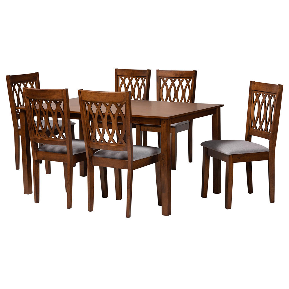 Baxton Studio - Florencia Dining Set in Grey/Walnut Brown - RH388C-Grey/Walnut-7PC Dining Set view 1