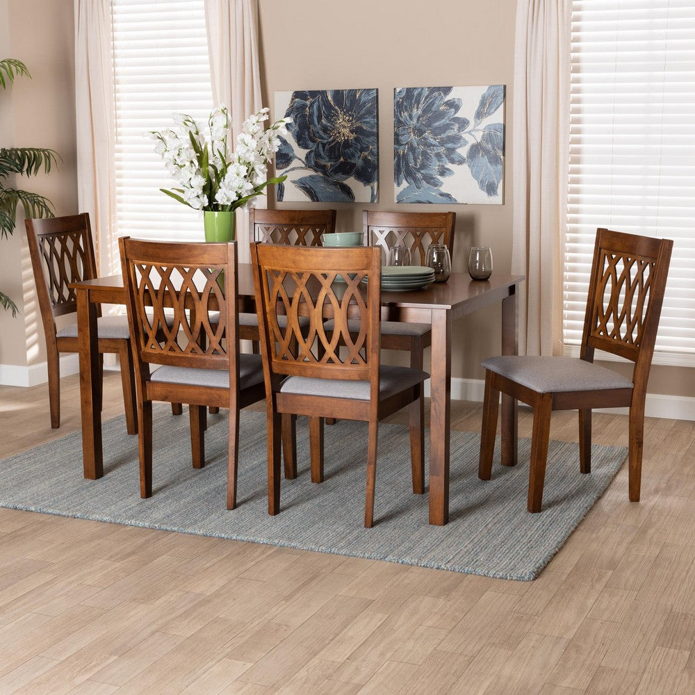 Baxton Studio - Florencia Dining Set in Grey/Walnut Brown - RH388C-Grey/Walnut-7PC Dining Set view 8