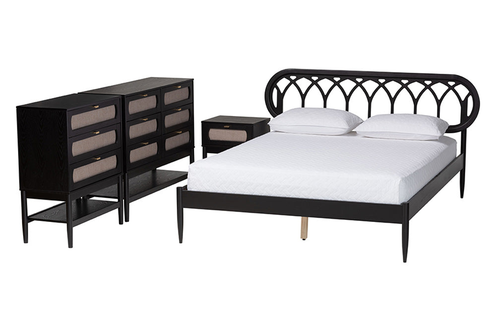 Baxton Studio - Florica Queen Bedroom Set - Florica-Sand Stone/Black-Queen-4PC Bedroom Set view 1