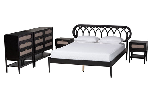 Baxton Studio - Florica Queen Bedroom Set - Shelby-Sand Stone/Black-Queen-5PC Bedroom Set view 1