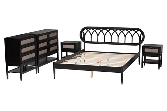 Baxton Studio - Florica Queen Bedroom Set - Shelby-Sand Stone/Black-Queen-5PC Bedroom Set view 2