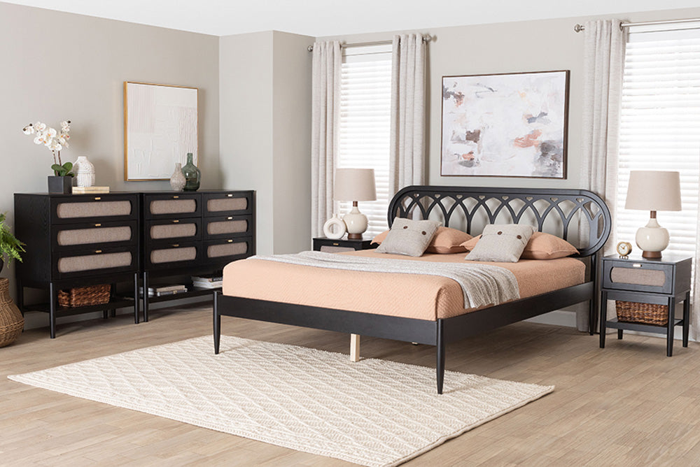 Baxton Studio - Florica Queen Bedroom Set - Shelby-Sand Stone/Black-Queen-5PC Bedroom Set view 5