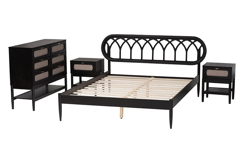 Baxton Studio - Florica Queen Bedroom Set - Wenna-Sand Stone/Black-Queen-4PC Bedroom Set view 2