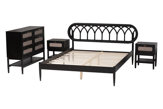Baxton Studio - Florica Queen Bedroom Set - Wenna-Sand Stone/Black-Queen-4PC Bedroom Set view 2