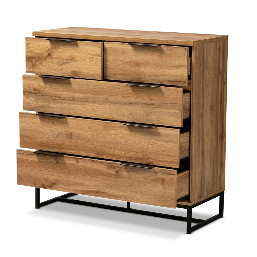 Baxton Studio - Franklin Chest in Oak/Black - CH8002-Oak-5DW Chest view 2