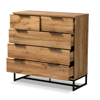 Baxton Studio - Franklin Chest in Oak/Black - CH8002-Oak-5DW Chest view 2