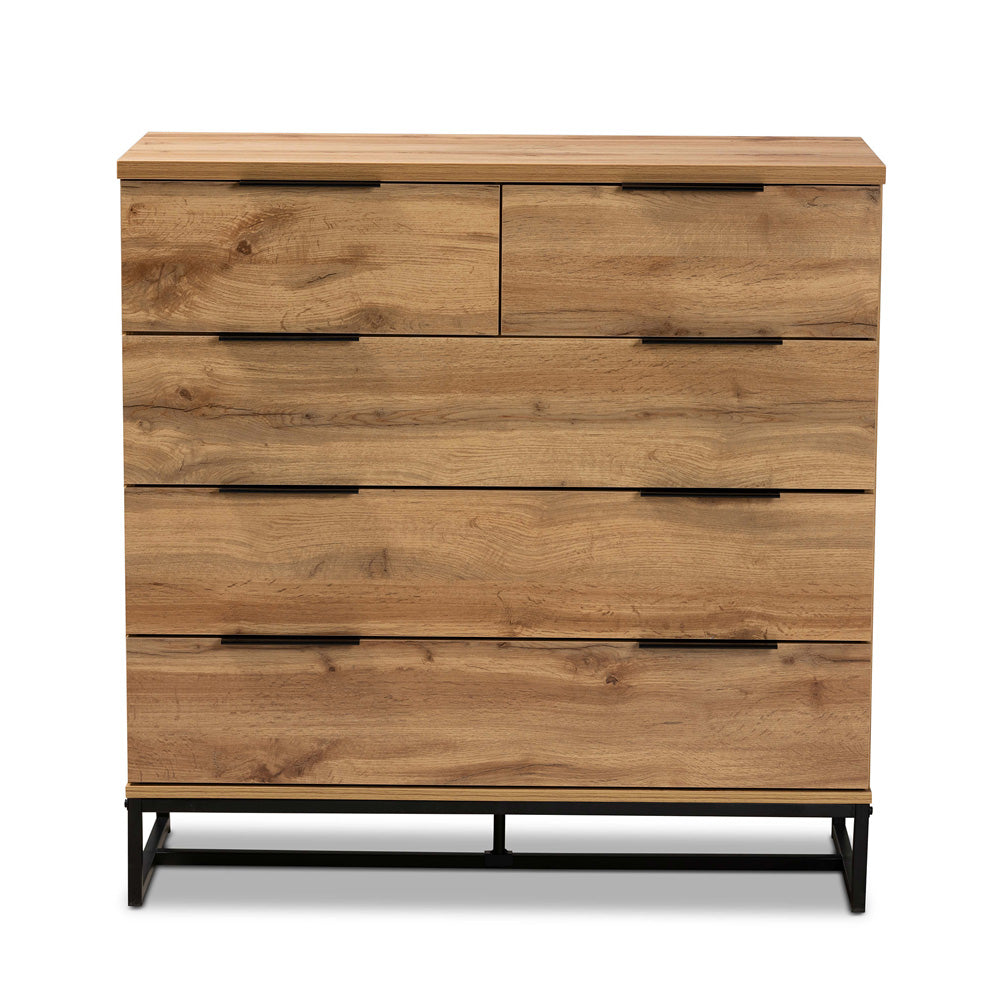 Baxton Studio - Franklin Chest in Oak/Black - CH8002-Oak-5DW Chest view 3