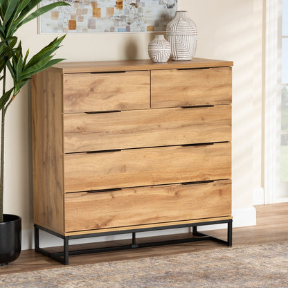 Baxton Studio - Franklin Chest in Oak/Black - CH8002-Oak-5DW Chest view 7