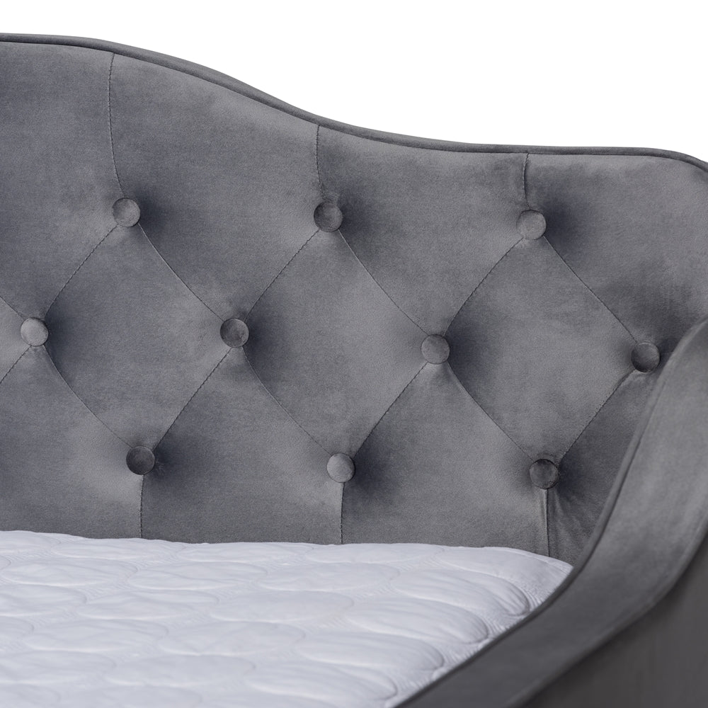 Baxton Studio - Freda Full Size Daybed in Grey - Freda-Grey Velvet-Daybed-Full view 4