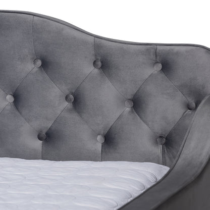Baxton Studio - Freda Full Size Daybed in Grey - Freda-Grey Velvet-Daybed-Full view 4