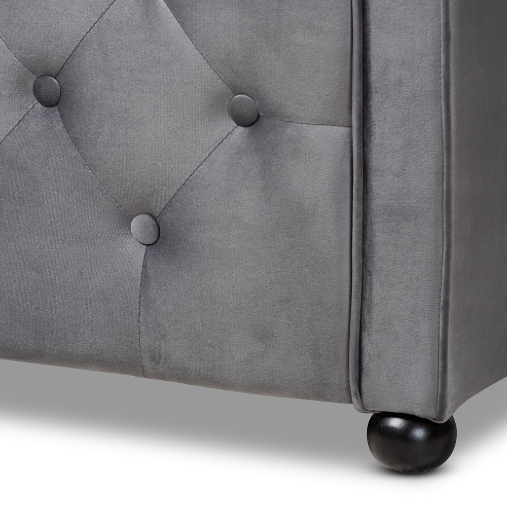 Baxton Studio - Freda Full Size Daybed in Grey - Freda-Grey Velvet-Daybed-Full view 5