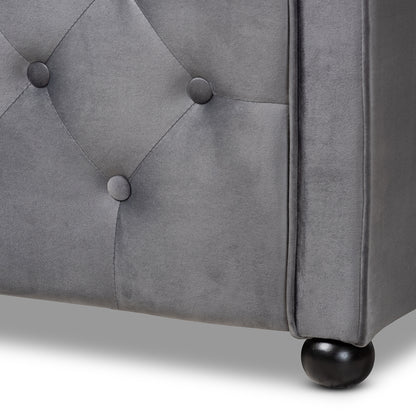 Baxton Studio - Freda Full Size Daybed in Grey - Freda-Grey Velvet-Daybed-Full view 5