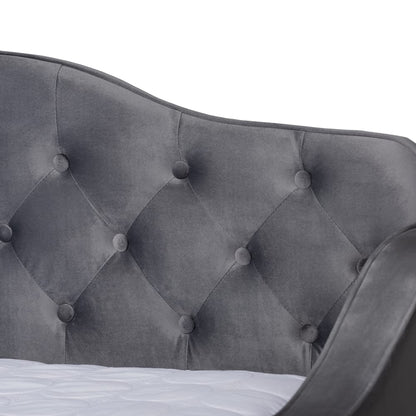Baxton Studio - Freda Full Size Daybed with Trundle in Grey - Freda-Grey Velvet-Daybed-F/T view 6