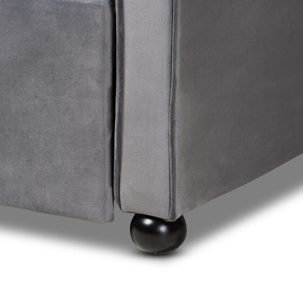 Baxton Studio - Freda Full Size Daybed with Trundle in Grey - Freda-Grey Velvet-Daybed-F/T view 7