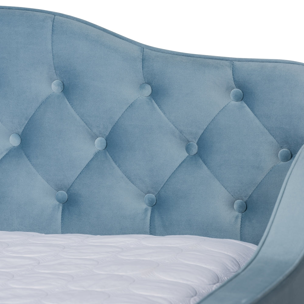 Baxton Studio - Freda Full Size Daybed with Trundle in Light blue  - Freda-Light Blue Velvet-Daybed-F/T view 6