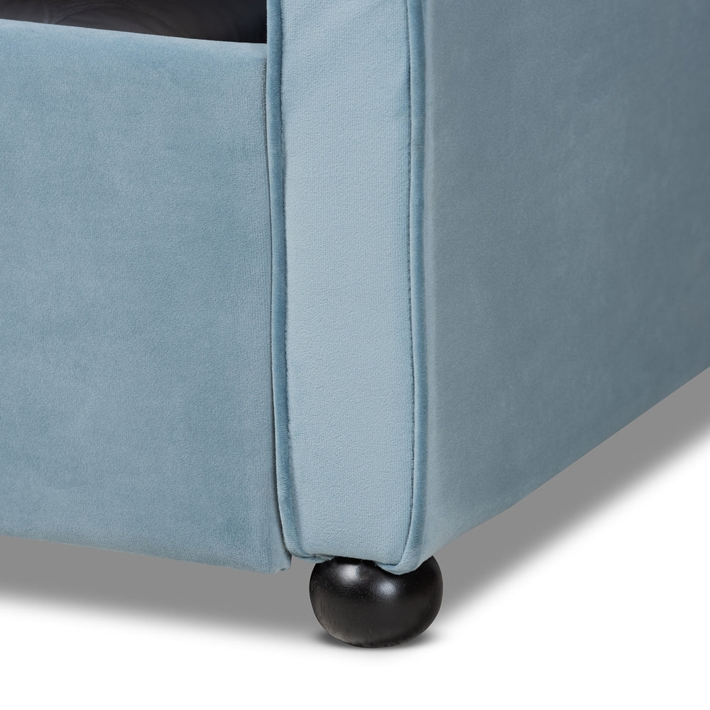 Baxton Studio - Freda Full Size Daybed with Trundle in Light blue  - Freda-Light Blue Velvet-Daybed-F/T view 7