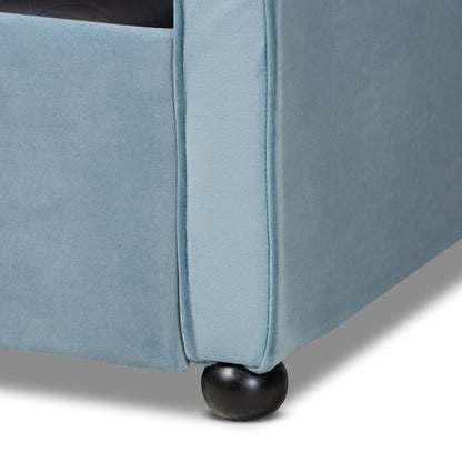Baxton Studio - Freda Full Size Daybed with Trundle in Light blue  - Freda-Light Blue Velvet-Daybed-F/T view 7