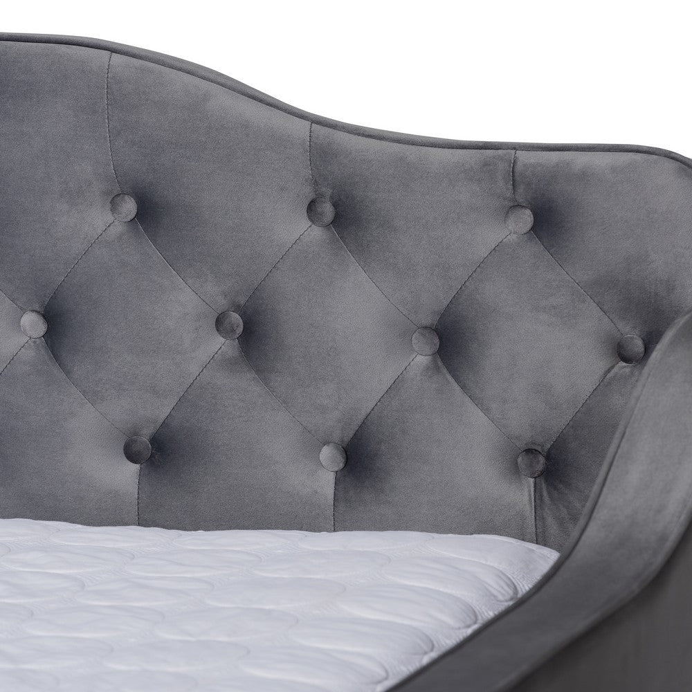 Baxton Studio - Freda Queen Size Daybed in Grey - Freda-Grey Velvet-Daybed-Queen view 4