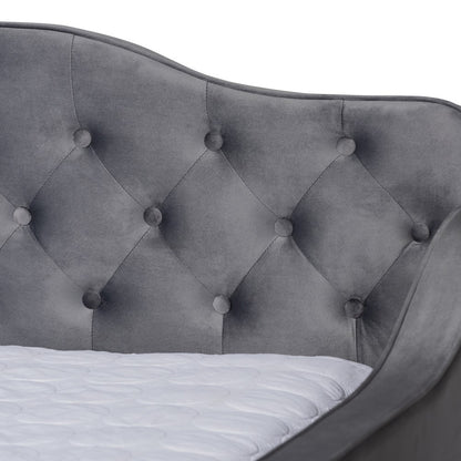 Baxton Studio - Freda Queen Size Daybed in Grey - Freda-Grey Velvet-Daybed-Queen view 4