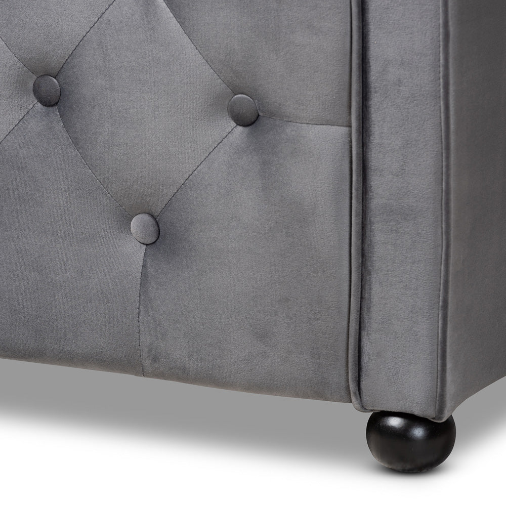 Baxton Studio - Freda Queen Size Daybed in Grey - Freda-Grey Velvet-Daybed-Queen view 5