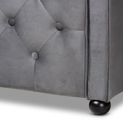 Baxton Studio - Freda Queen Size Daybed in Grey - Freda-Grey Velvet-Daybed-Queen view 5