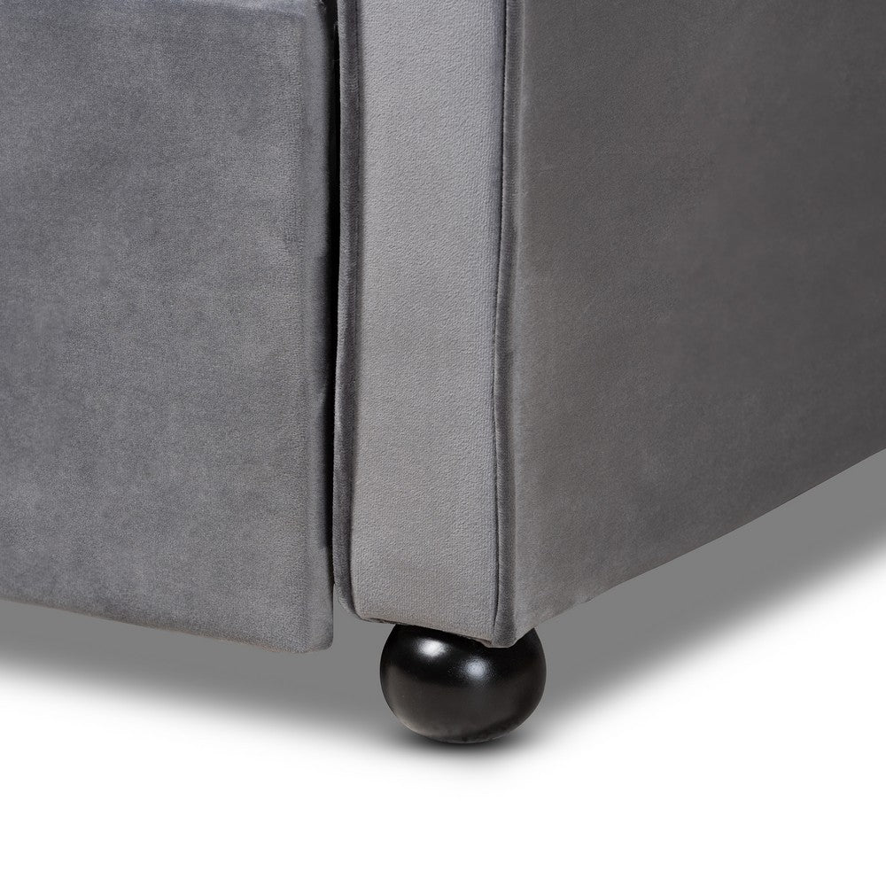 Baxton Studio - Freda Queen Size Daybed with Trundle in Grey - Freda-Grey Velvet-Daybed-Q/T view 7