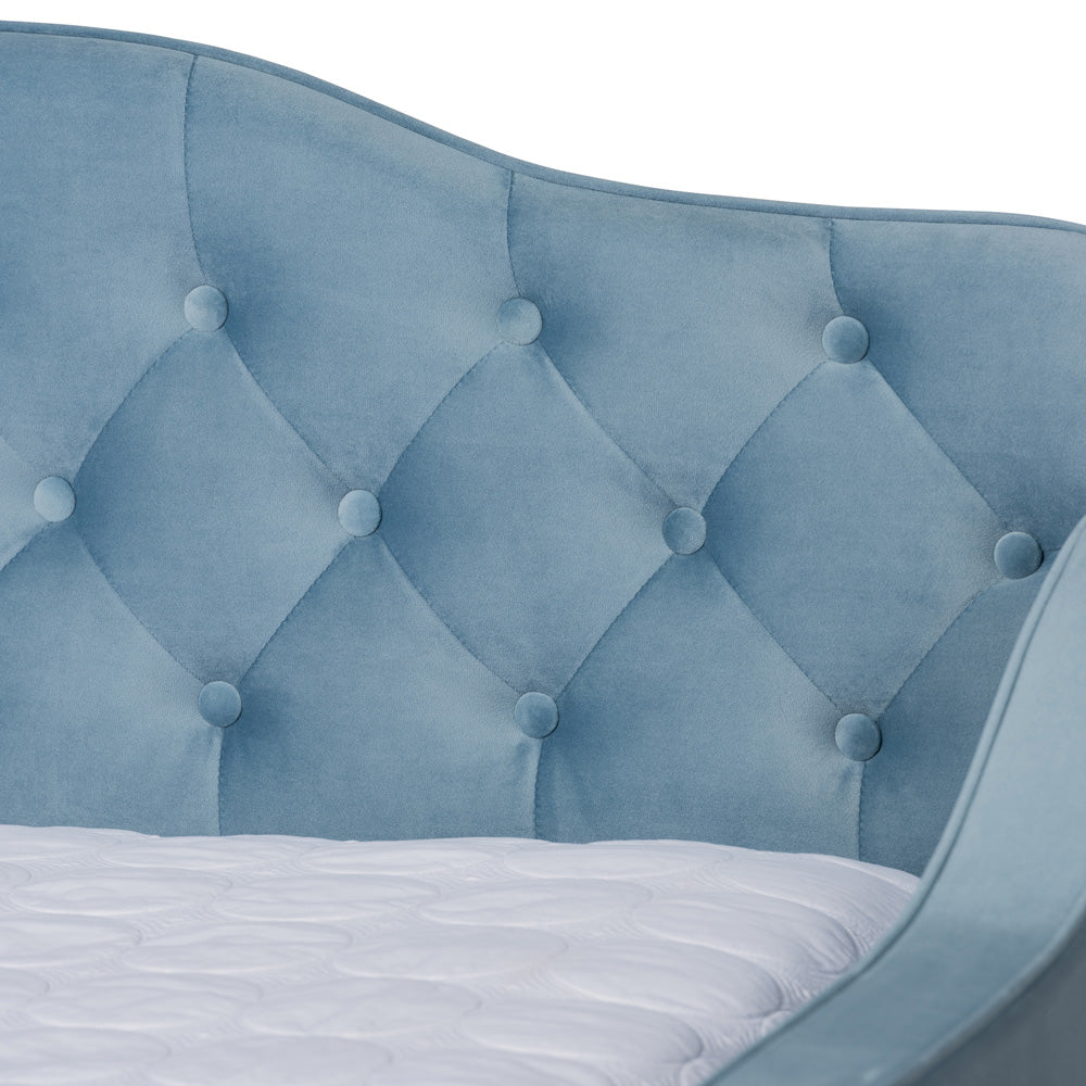 Baxton Studio - Freda Queen Size Daybed with Trundle in Light blue  - Freda-Light Blue Velvet-Daybed-Q/T view 6