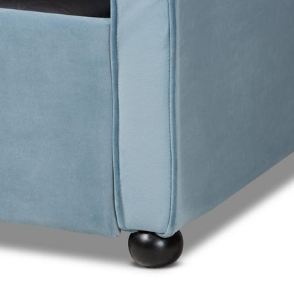 Baxton Studio - Freda Queen Size Daybed with Trundle in Light blue  - Freda-Light Blue Velvet-Daybed-Q/T view 7