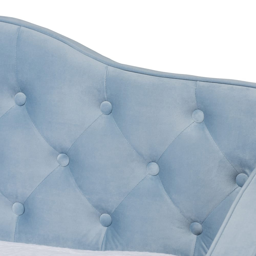 Baxton Studio - Freda Twin Size Daybed with Trundle in Light Blue  - Freda-Light Blue Velvet-Daybed-T/T view 6