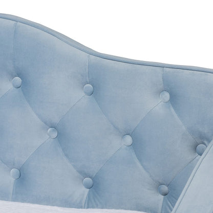Baxton Studio - Freda Twin Size Daybed with Trundle in Light Blue  - Freda-Light Blue Velvet-Daybed-T/T view 6
