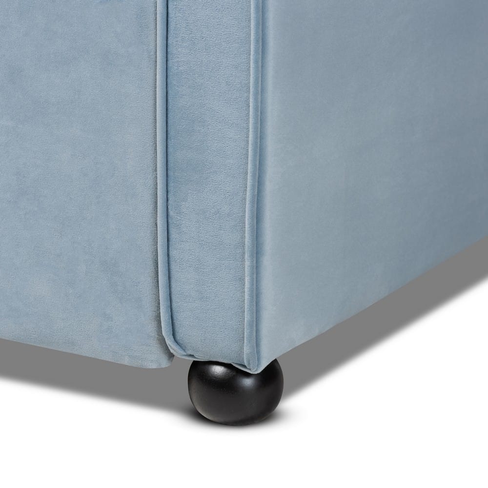 Baxton Studio - Freda Twin Size Daybed with Trundle in Light Blue  - Freda-Light Blue Velvet-Daybed-T/T view 7