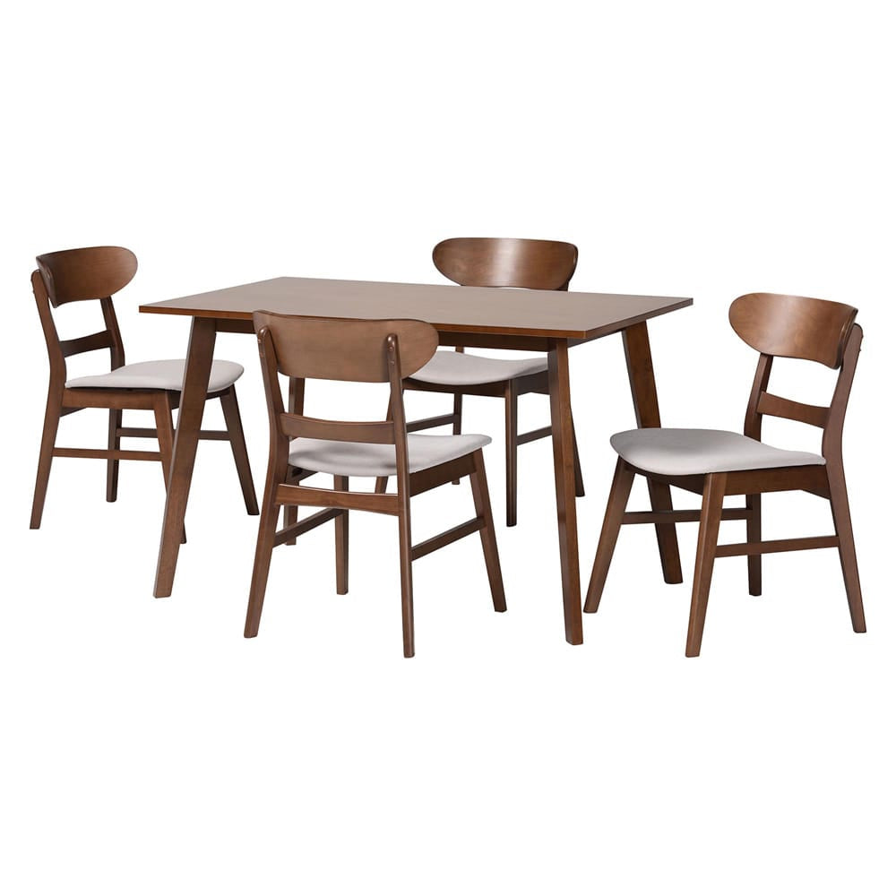 Baxton Studio - Fremont Dining Set in Taupe/Walnut Brown - Everwood/Fiesta-Taupe/Walnut-5PC Dining Set view 1