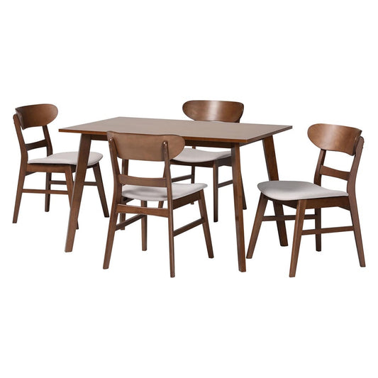 Baxton Studio - Fremont Dining Set in Taupe/Walnut Brown - Everwood/Fiesta-Taupe/Walnut-5PC Dining Set view 1