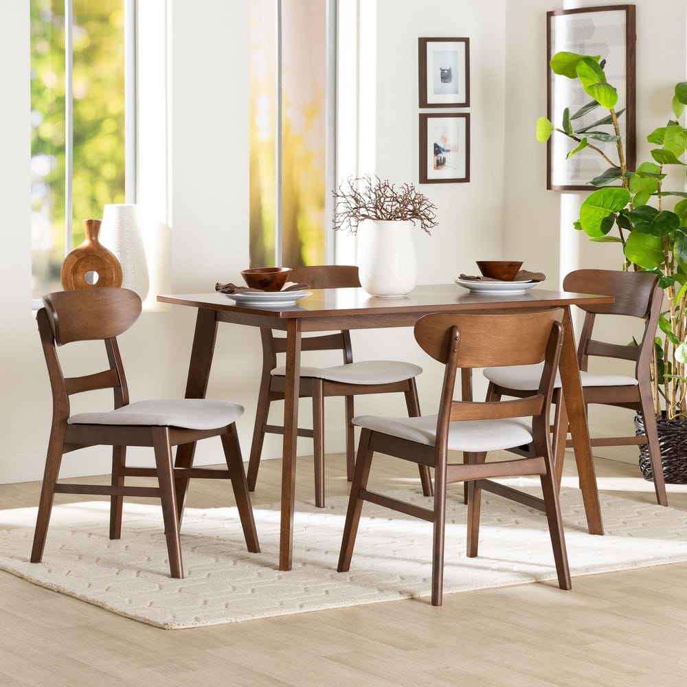 Baxton Studio - Fremont Dining Set in Taupe/Walnut Brown - Everwood/Fiesta-Taupe/Walnut-5PC Dining Set view 8