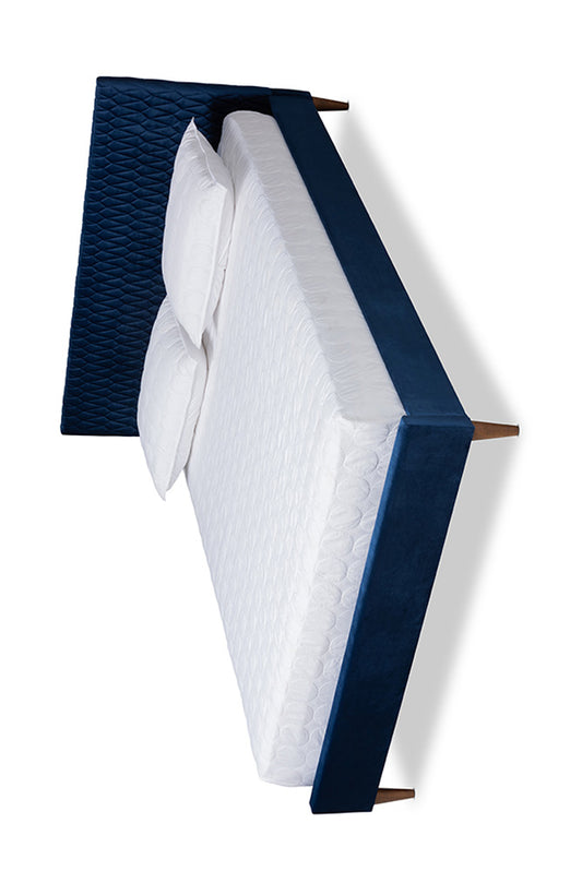 Baxton Studio - Frida Full Size Bed - BBT6830-Navy Blue/Walnut-Full view 1