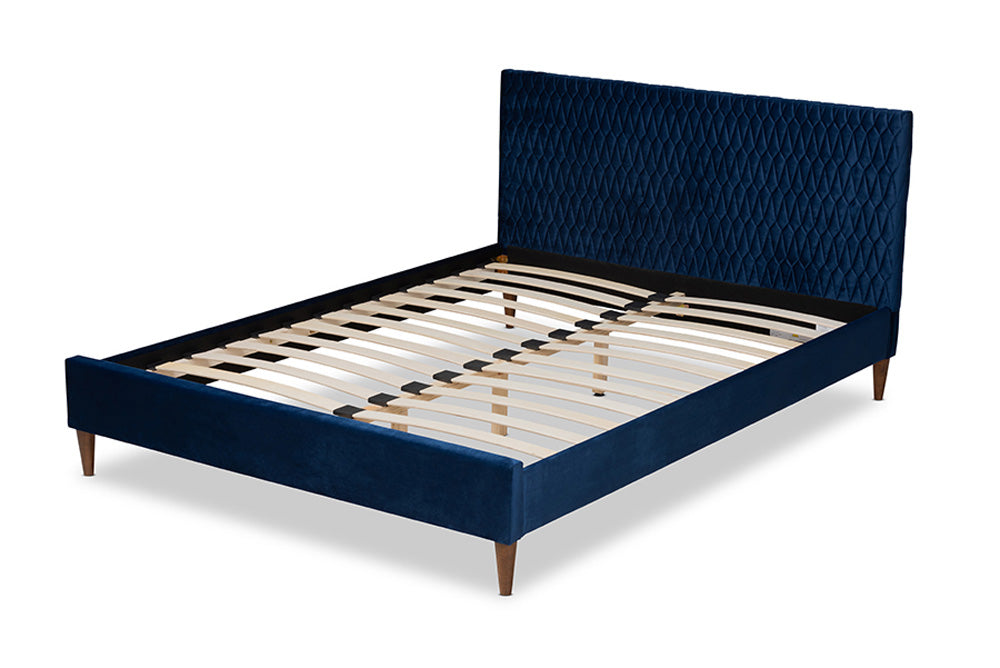 Baxton Studio - Frida Full Size Bed - BBT6830-Navy Blue/Walnut-Full view 3