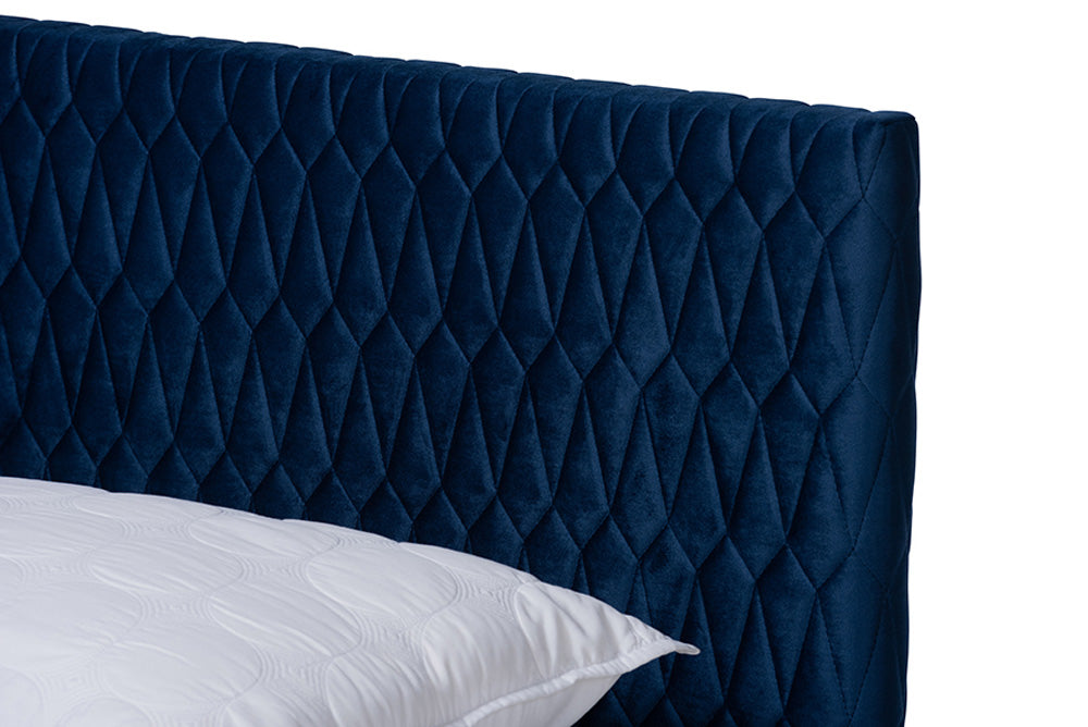 Baxton Studio - Frida Full Size Bed - BBT6830-Navy Blue/Walnut-Full view 4