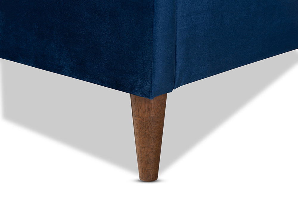 Baxton Studio - Frida Full Size Bed - BBT6830-Navy Blue/Walnut-Full view 6