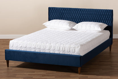 Baxton Studio - Frida Full Size Bed - BBT6830-Navy Blue/Walnut-Full view 7