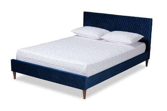 Baxton Studio - Frida Queen Size Bed - BBT6830-Navy Blue/Walnut-Queen view 1