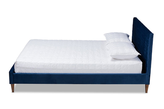 Baxton Studio - Frida Queen Size Bed - BBT6830-Navy Blue/Walnut-Queen view 2