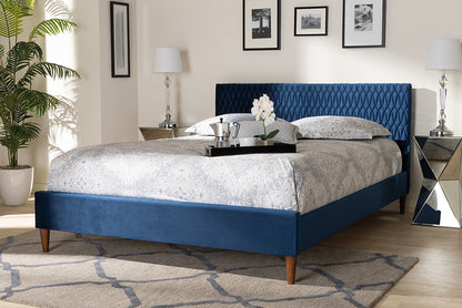 Baxton Studio - Frida Queen Size Bed - BBT6830-Navy Blue/Walnut-Queen view 5
