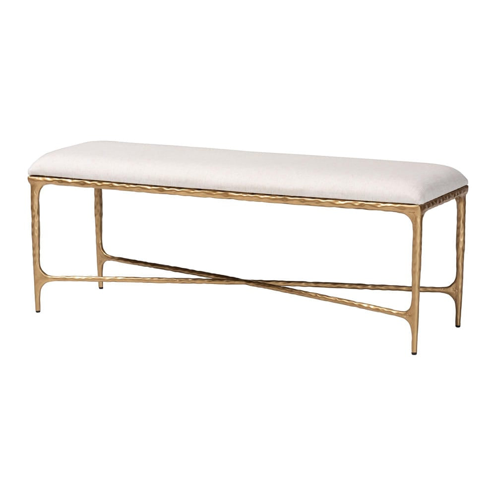 Baxton Studio - Fumiye Bench in Ivory/Gold - FUR6883-Upholstered Hammer Base-Bench view 1
