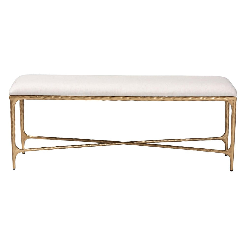 Baxton Studio - Fumiye Bench in Ivory/Gold - FUR6883-Upholstered Hammer Base-Bench view 2