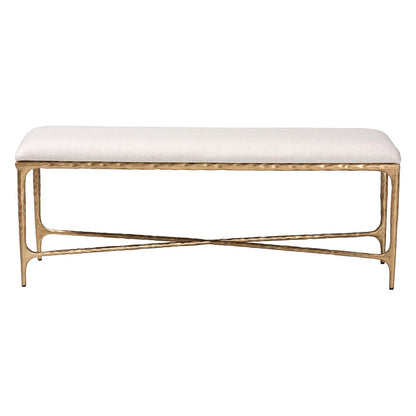 Baxton Studio - Fumiye Bench in Ivory/Gold - FUR6883-Upholstered Hammer Base-Bench view 2