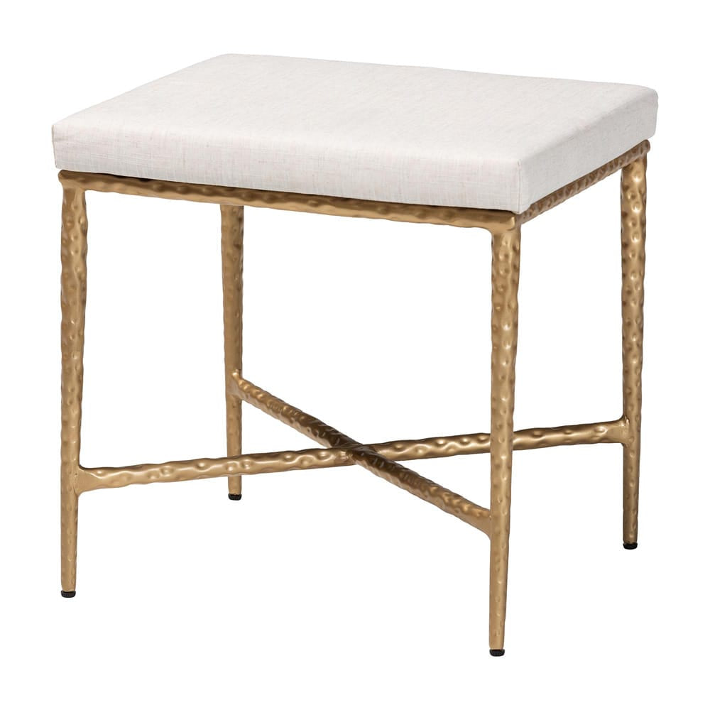 Baxton Studio - Fumiye Footstool in Ivory/Gold - FUR6898-Square-Footstool view 1