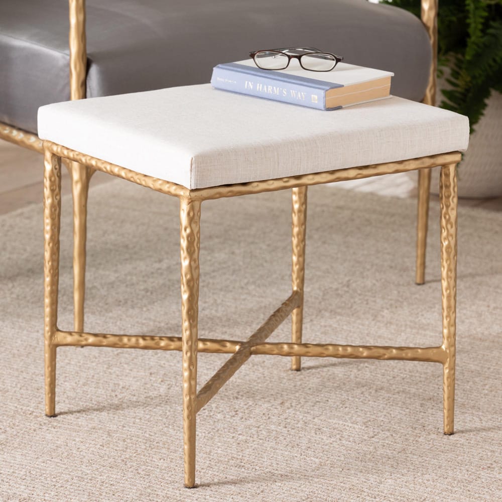 Baxton Studio - Fumiye Footstool in Ivory/Gold - FUR6898-Square-Footstool view 6