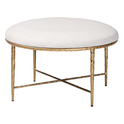 Baxton Studio - Fumiye Ottoman in Ivory/Gold - FUR6884-Upholstered Hammer Base-Ottoman view 1